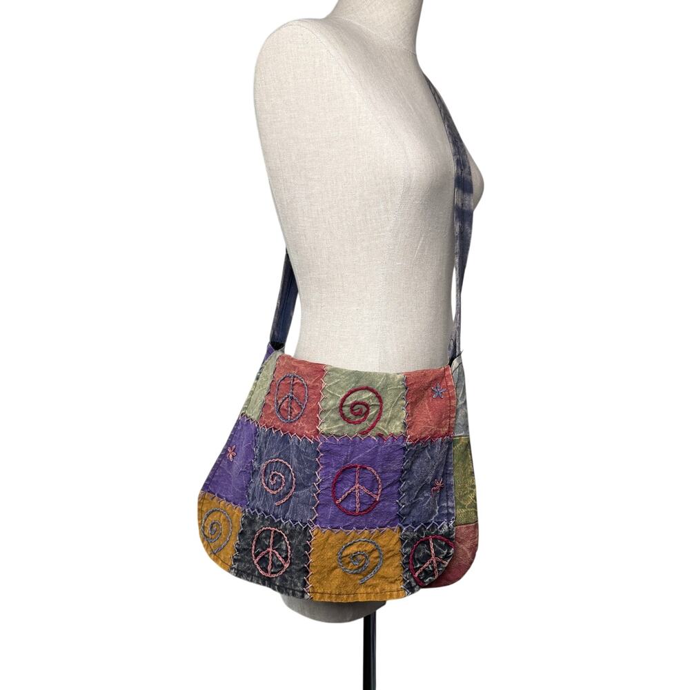Vintage Patchwork Cotton Crossbody Bag Boho Hippie Festival Peace Swirls
